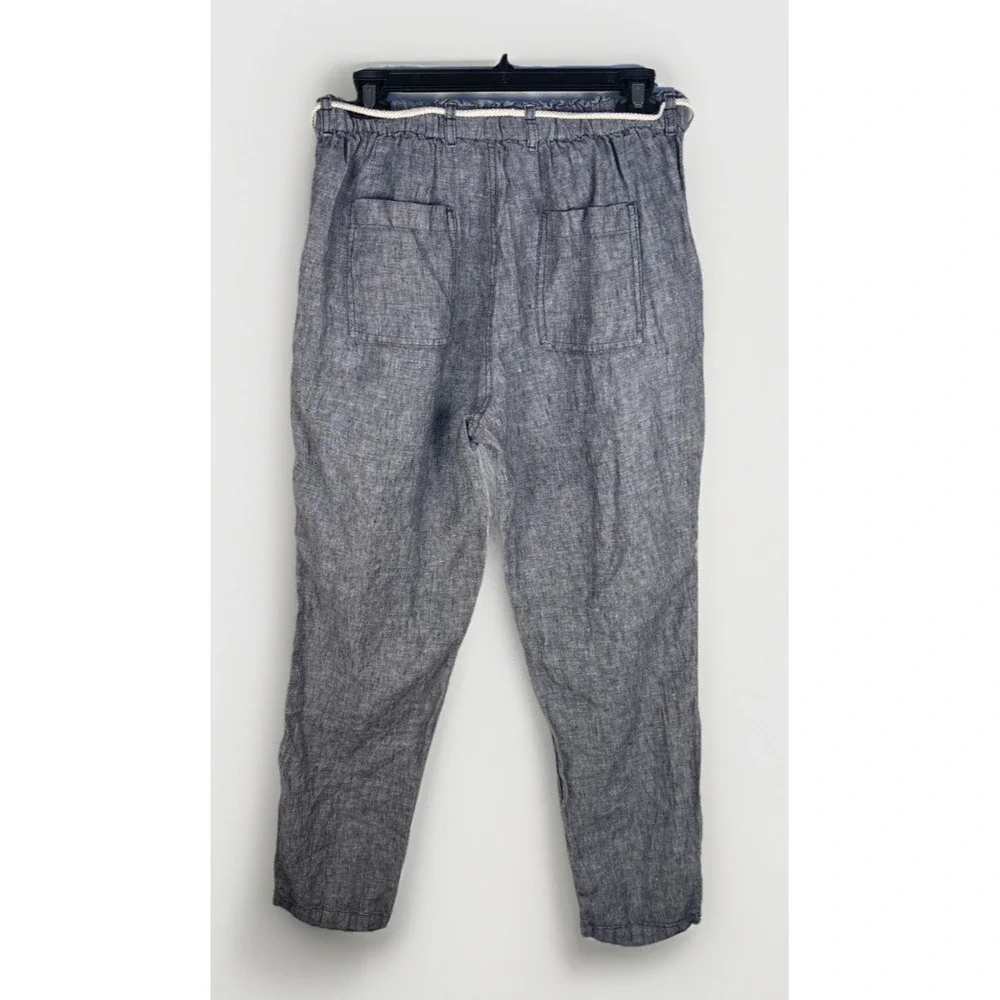 C&C California Cargo Pants Womens M Blue 100% Linen Pull Nautical Rope Tie Beach